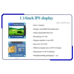 ST7789 Módulo pantalla TFT 1,14 pulgadas SPI 8 pines para Arduino