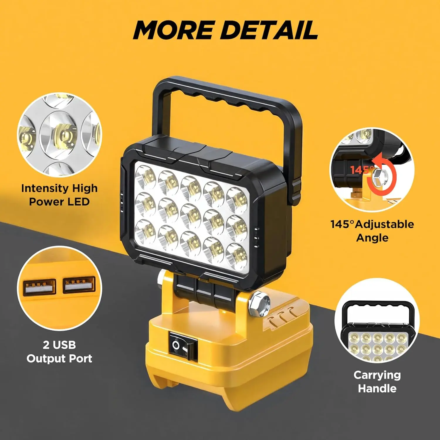 DeWalt lámpara de trabajo LED inalámbrica regulable con USB - imagen 3
