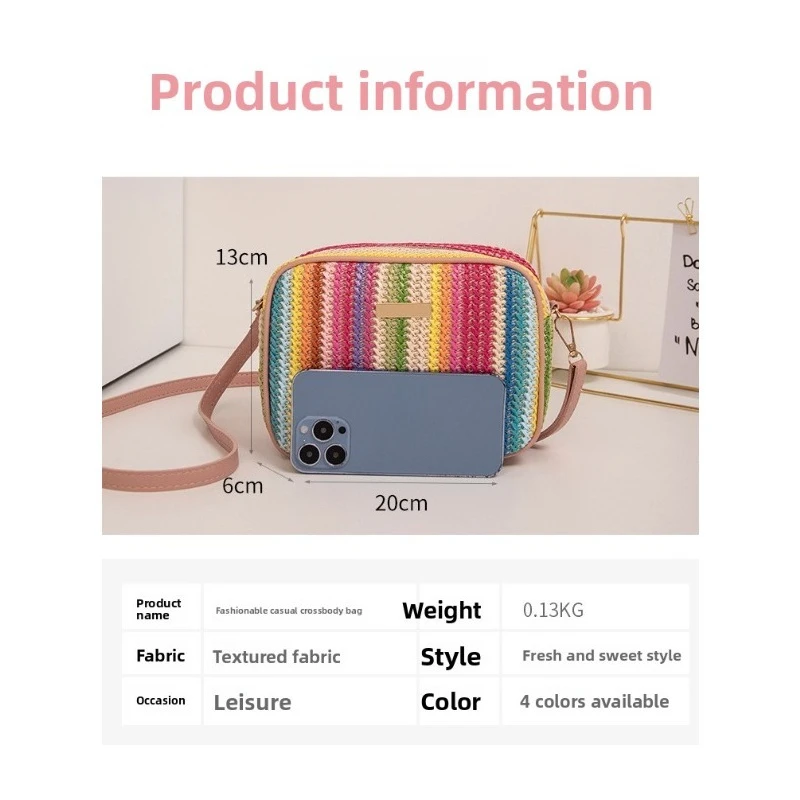 Bolso bandolera de paja multicolor tejido étnico estilo literario - imagen 2