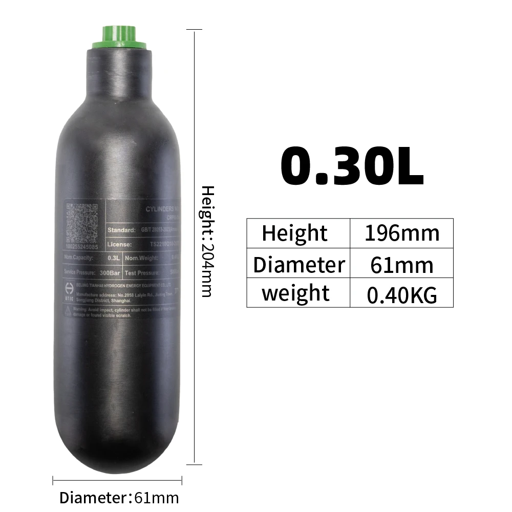 Botella de buceo carbono HPA 300 bar 0.22-0.3L alta presión