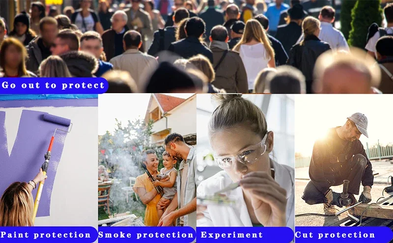 Máscara en uso mostrando visión clara y ajuste en diferentes tonos de color