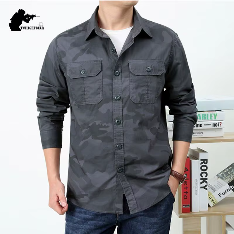 Camisa de camuflaje para hombre en algodón 100% 5XL - sobrecamisa