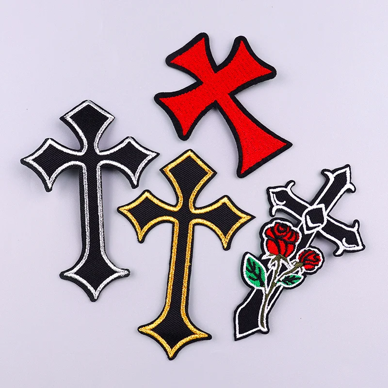 Parches termoadhesivos cruz colorida bordado Jesús oro y plata - imagen 5
