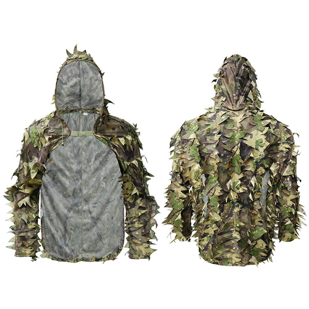 Traje Ghillie Táctico Transpirable con Capucha y Camuflaje de Hojas