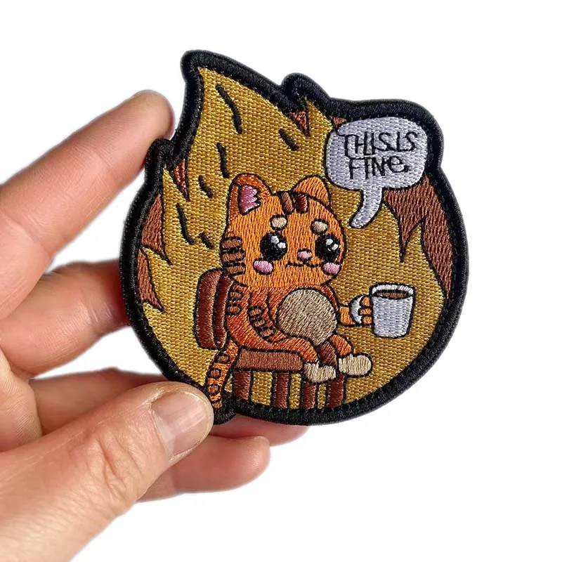 Parche táctico PVC meme perro y gato café con velcro - imagen 3