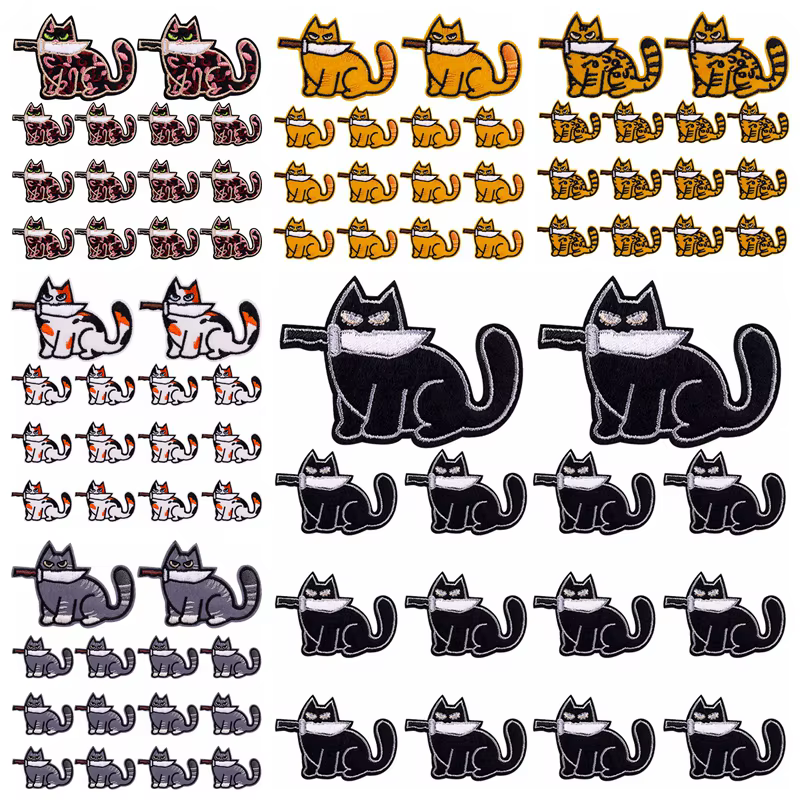 Parche bordado termoadhesivo gato – 10 uds para ropa o equipamiento MOLLE