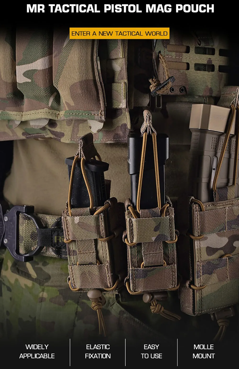 Bolsa táctica SINAIRSOFT MR vista frontal mostrando cierre elástico y sistema MOLLE
