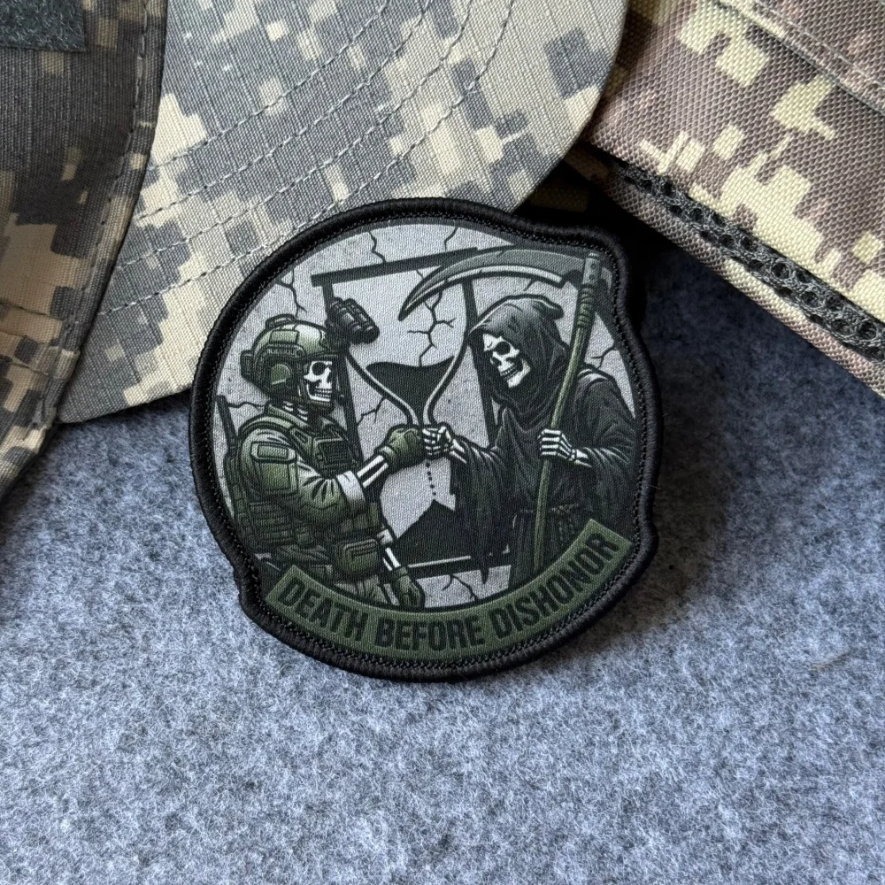Parche táctico calavera Death Before Dishonor con velcro para mochila
