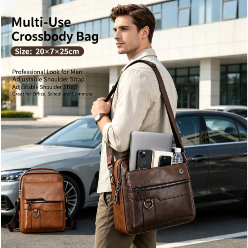 Bolso cruzado táctico vertical PU cuero hombre, gran capacidad - imagen 2