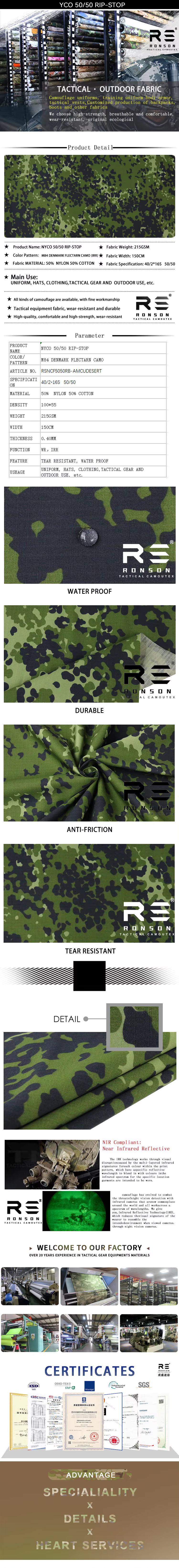 Tela táctica NYCO rip-stop con camuflaje de la selva danesa