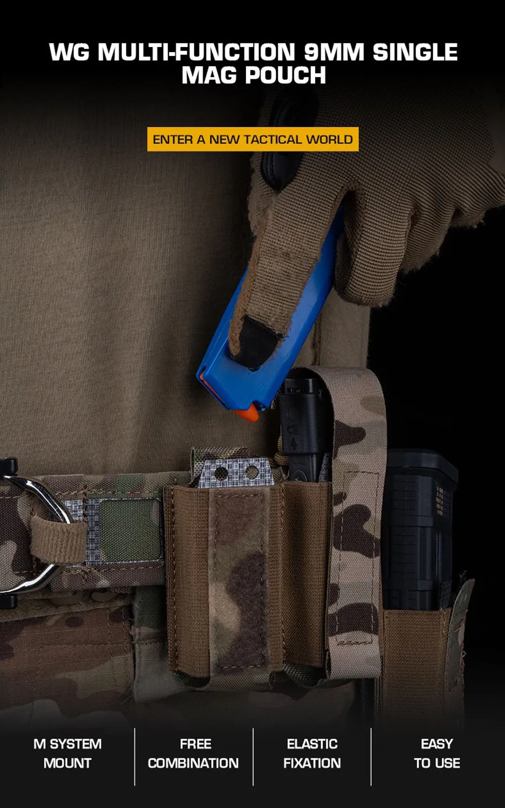 Bolsa táctica Molle vista frontal con sistema de apertura