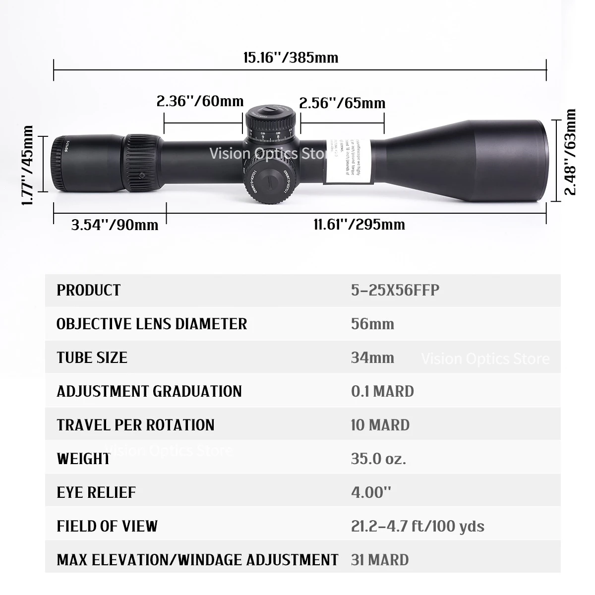 Mira telescópica táctica Optics VT FFP EBR-7C MRAD 5-25x56 - imagen 4