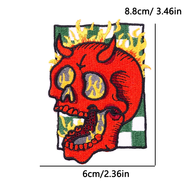 Parche termoadhesivo calavera diablo terror – bordado esqueleto punk