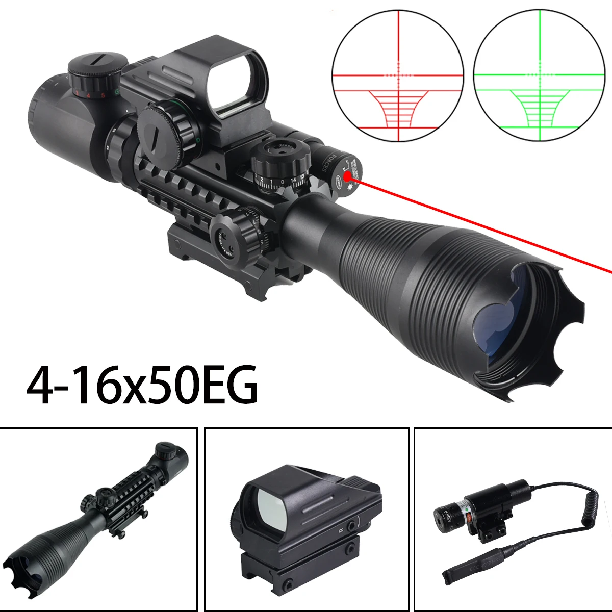 Mira telescópica táctica con láser rojo/verde y óptica combinada - imagen 4