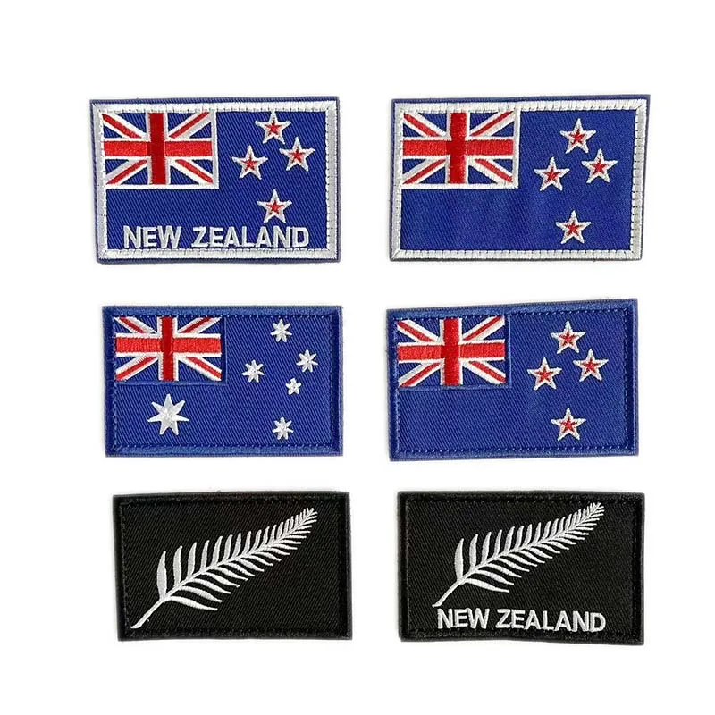 Parche bordado bandera Nueva Zelanda helecho plateado velcro mochila - imagen 5