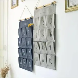 Organizador de pared colgante multicapa en tela vaquera con bolsillos