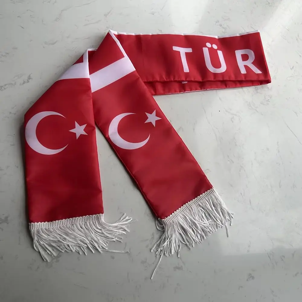 Bufanda de Turquía satén estampada doble cara con borlas para fútbol