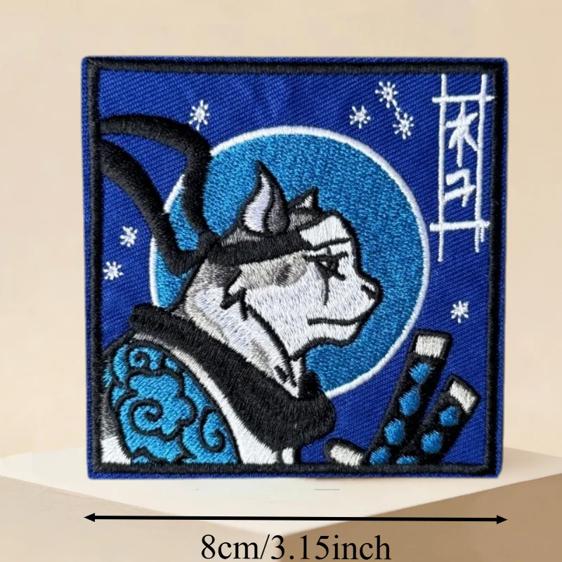 Parche táctico bordado gato samurái con gancho y bucle para mochila - imagen 5