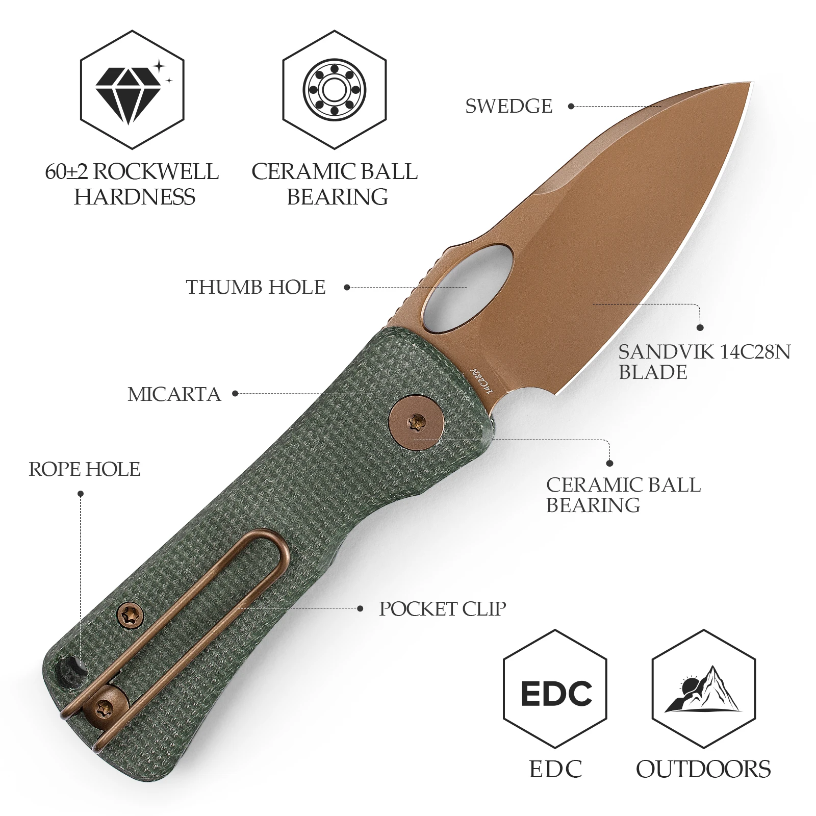 TRIVISA Andromeda-GM Cuchillo plegable EDC Micarta camping y pesca - imagen 4