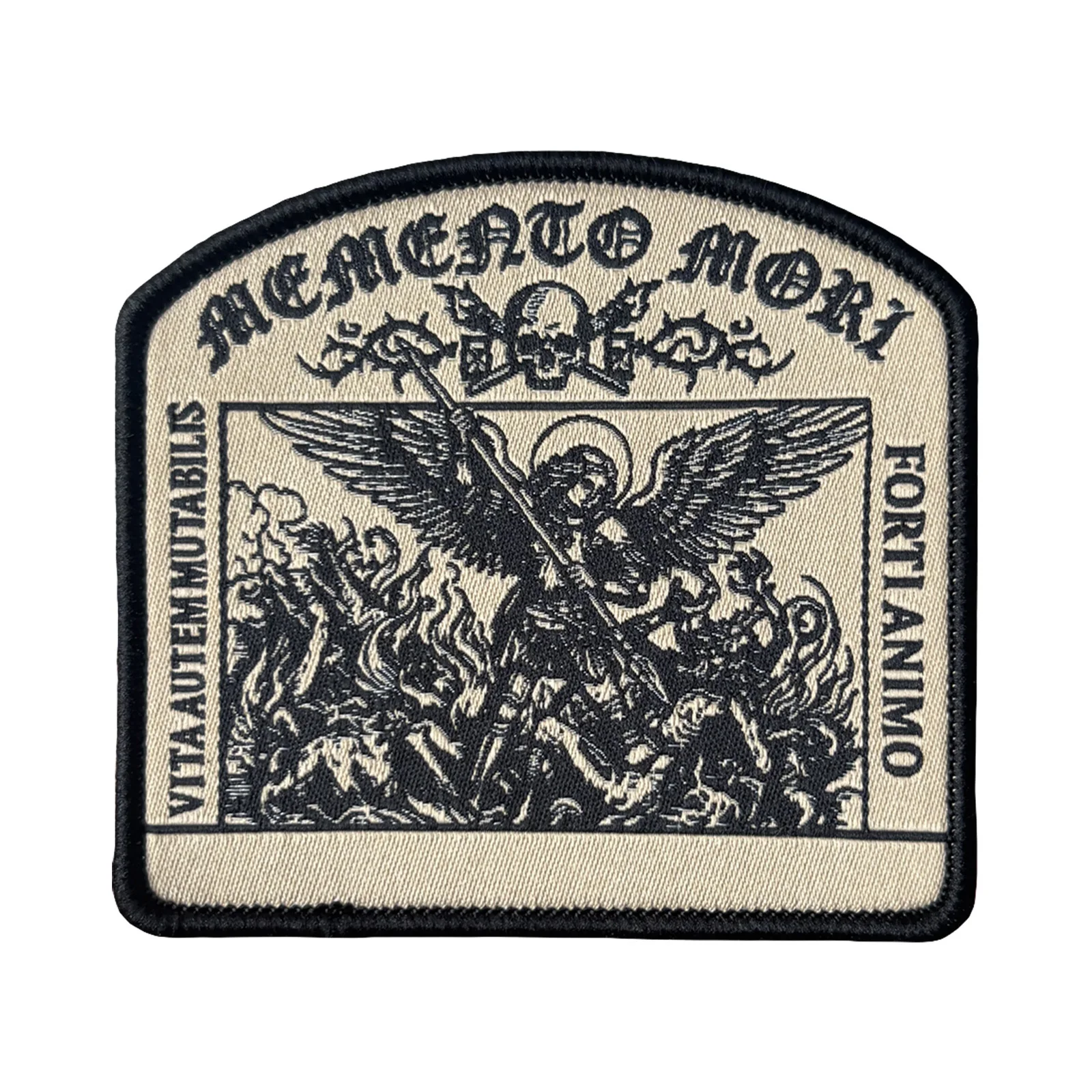 Parche táctico bordado Memento Mori San Miguel con velcro - imagen 3