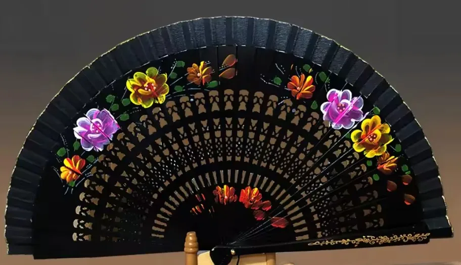 Abanico de danza estilo madera Anita pintado a mano