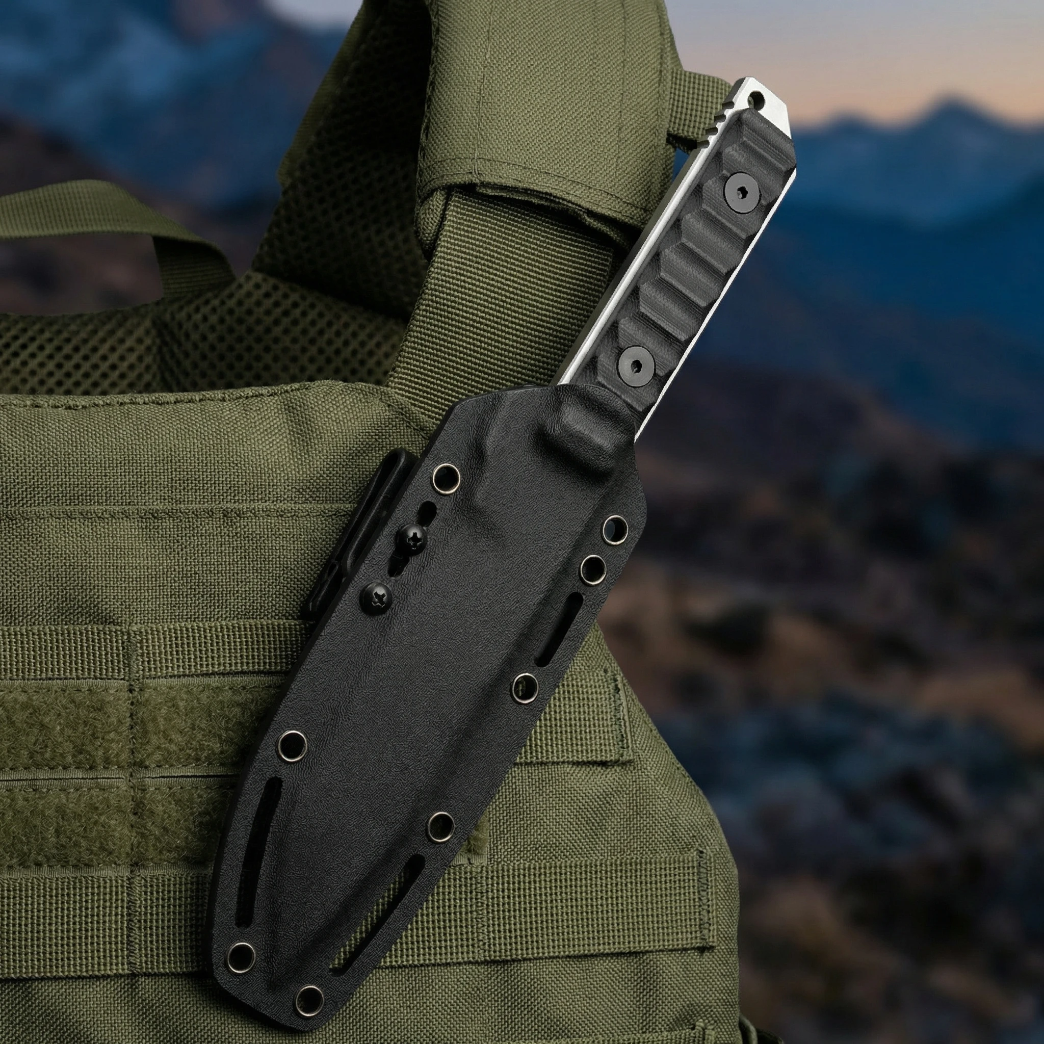 Cuchillo táctico fijo con funda resistente para supervivencia - imagen 3