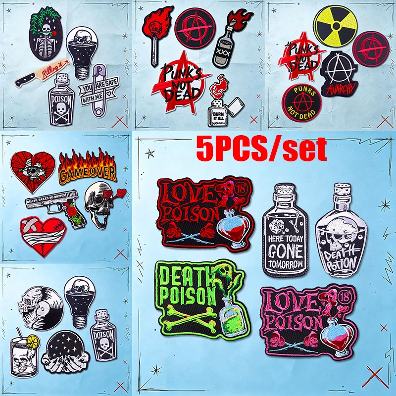Parches bordados calavera punk – Termoadhesivos para ropa y mochila - imagen 2