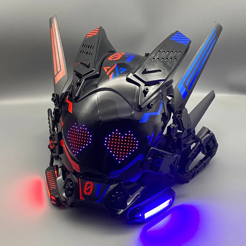 Máscara táctica Cyberpunk de casco caballero con luz para Halloween - imagen 5
