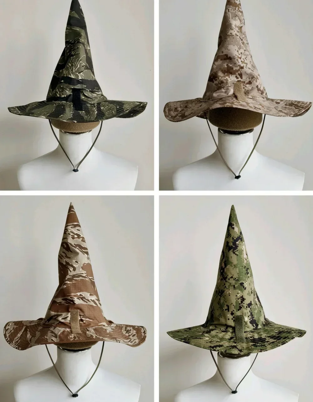 Vista del sombrero con patrón de camuflaje