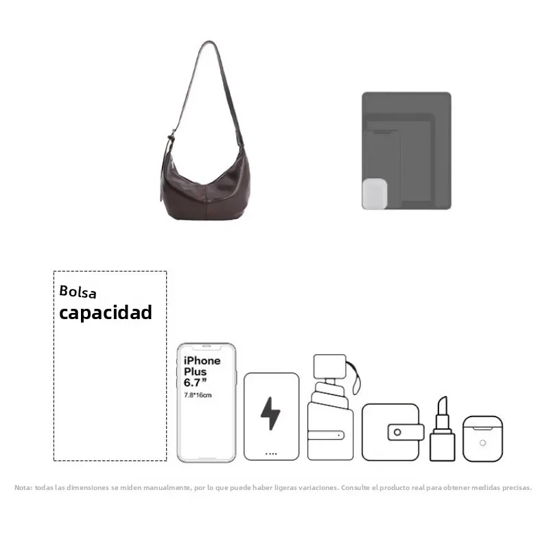 Dumpling bandolera de cuero esmerilado media luna para mujer