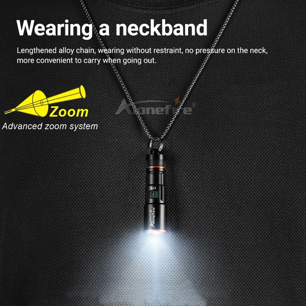 Alonefire Mini Zoom linterna EDC recargable USB para camping