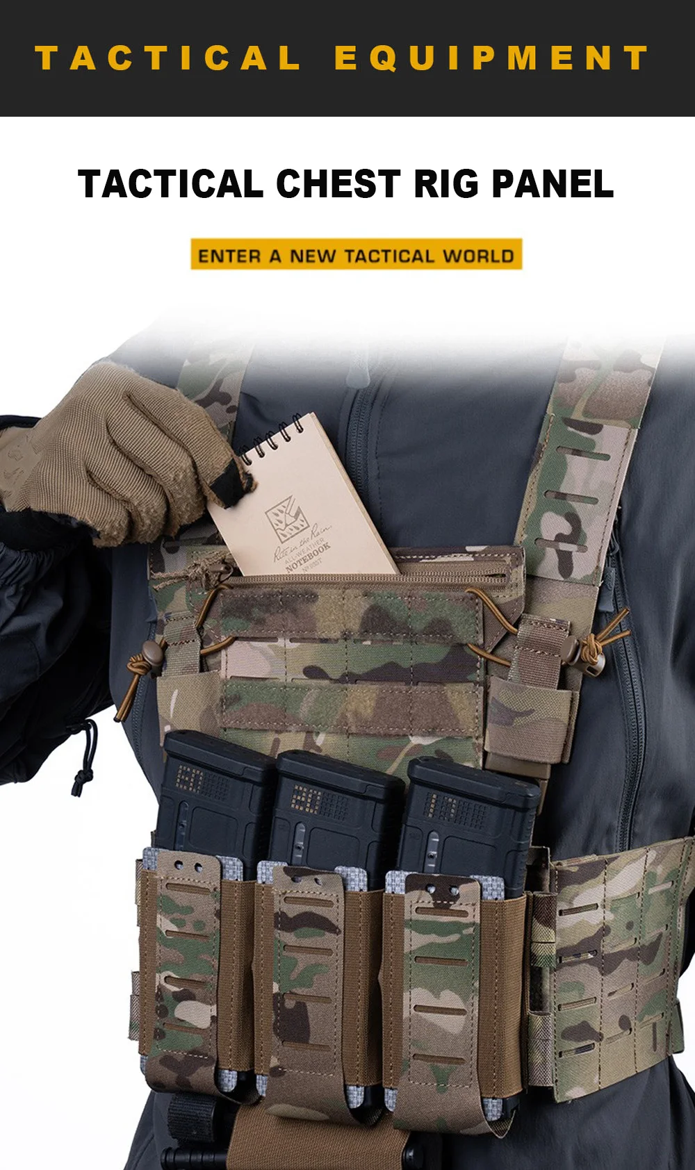 Detalle del panel frontal modular con sistema MOLLE