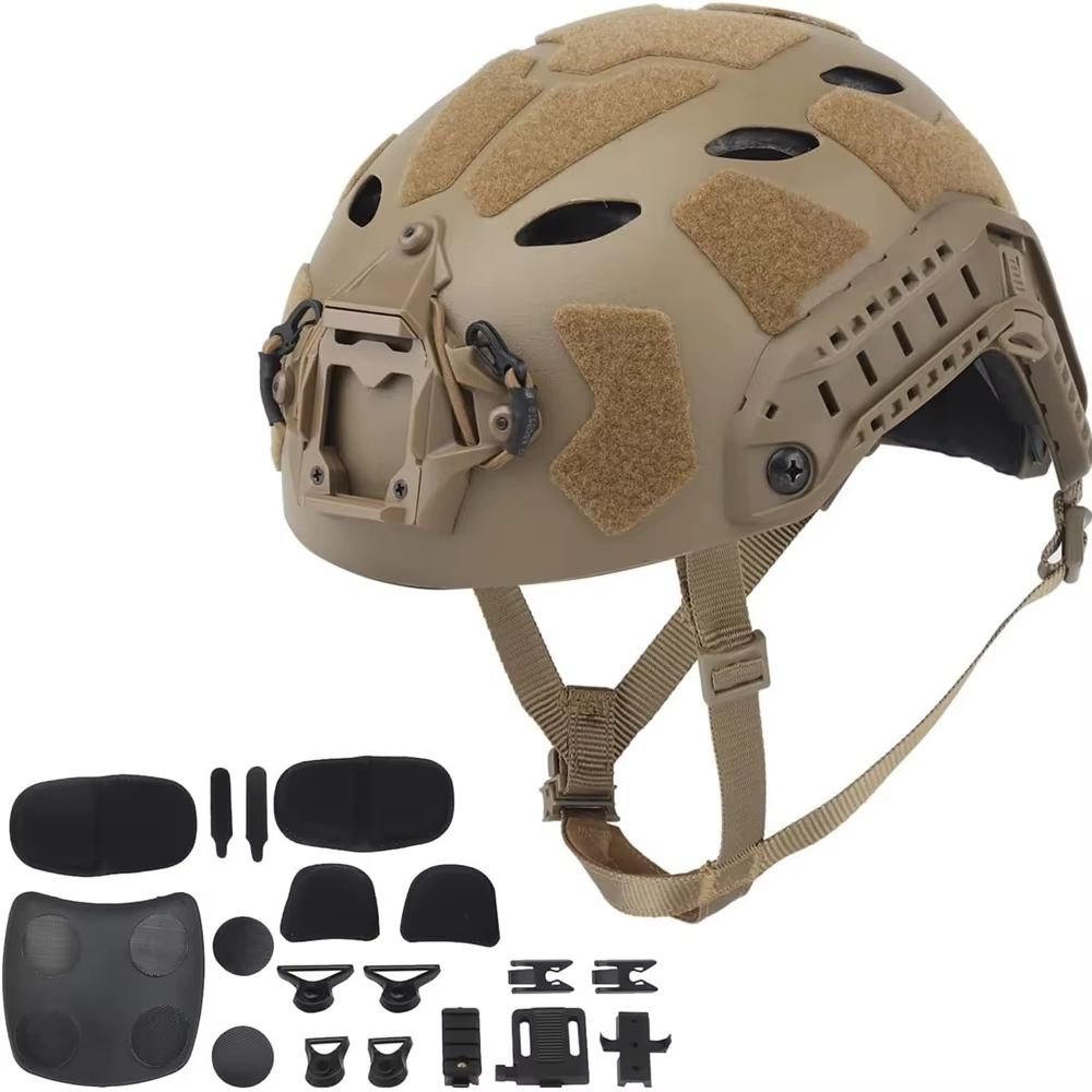 Casco táctico NVG AN-PVS31 con máscara, LED y camuflaje ligero