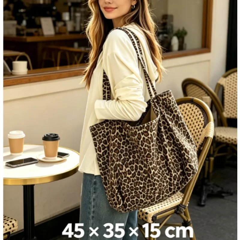Bolso de hombro de lona con estampado de leopardo y gran capacidad - imagen 4