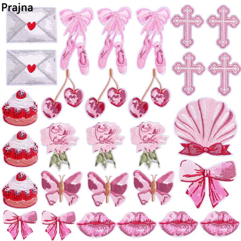 Parche moral bordado con rosa flore mariposa – Set 10 termoadhesivo - imagen 2