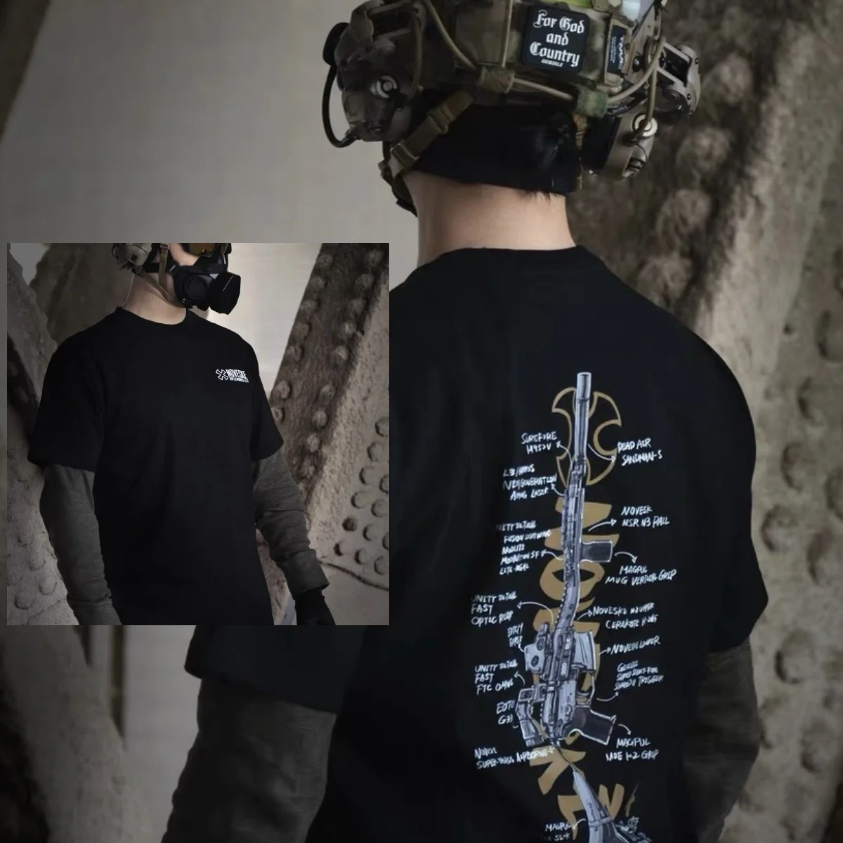 Camiseta táctica militar de algodón grueso con estampado gráfico - imagen 4