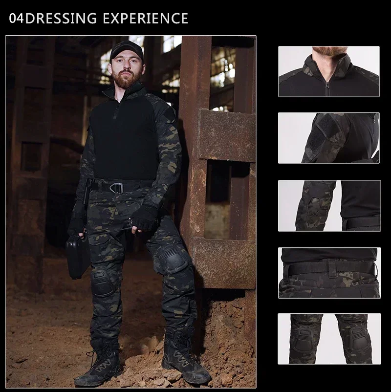 Pantalones tácticos cargo hombre con rodilleras camuflaje Multicam - imagen 3