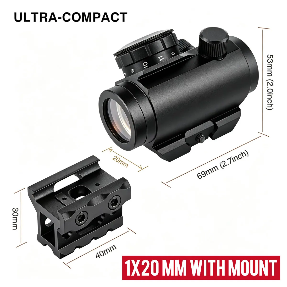Colimador Mira Táctica 2MOA 1x20mm Picatinny Airsoft Rifle Táctico Caza - imagen 3