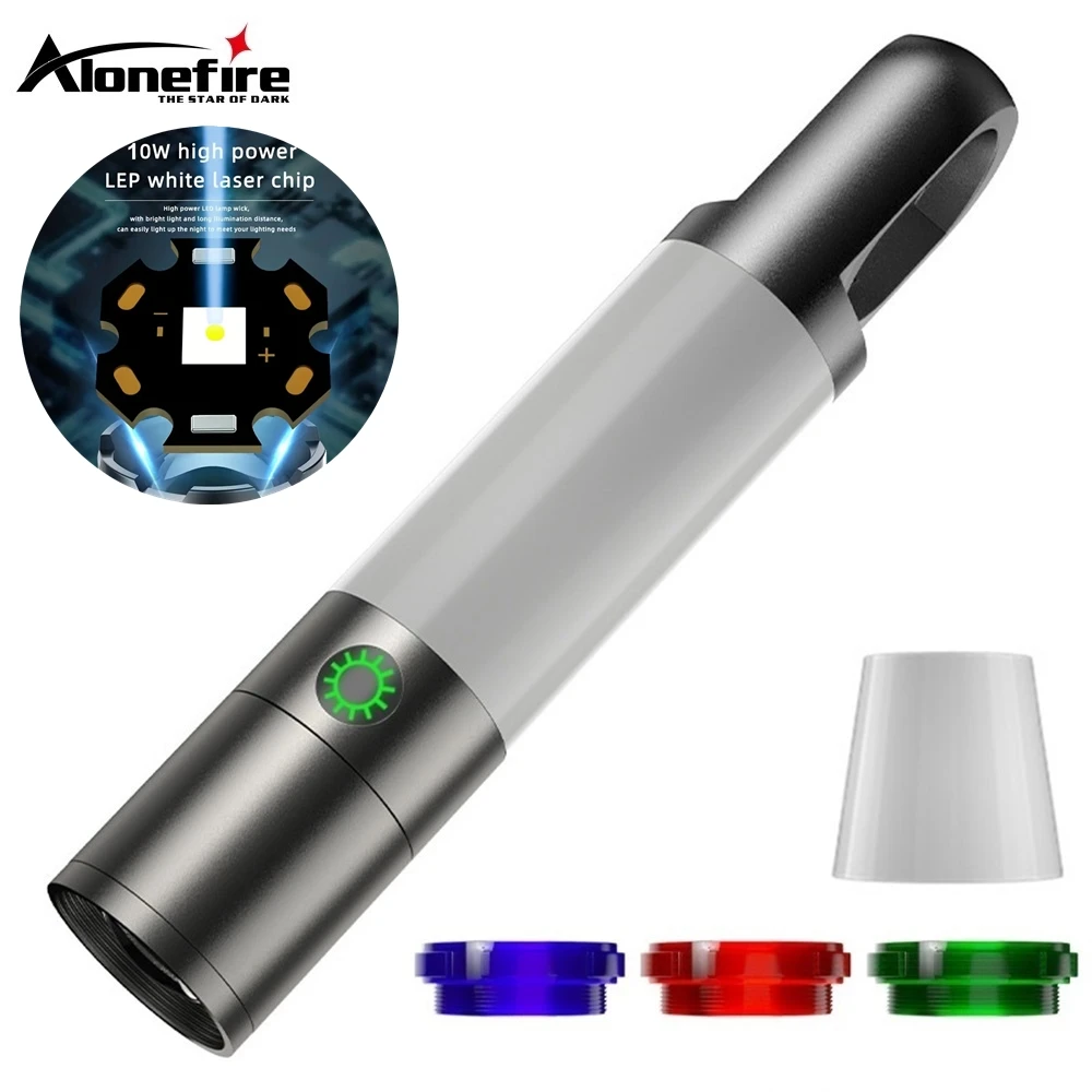 Linterna LED táctica COB con zoom y luz multicolor USB recargable