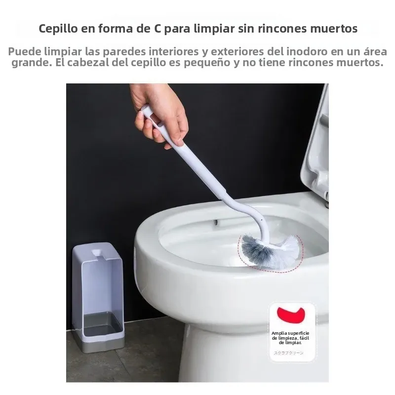 Cepillo de inodoro cerdas suaves, mango largo para colgar en pared