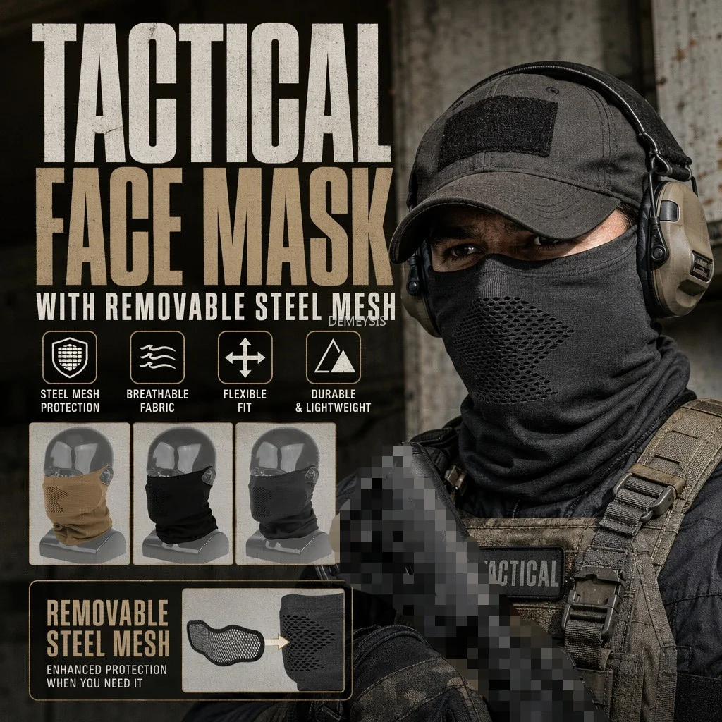 Máscara táctica airsoft malla acero con cubrecuello desmontable - imagen 4