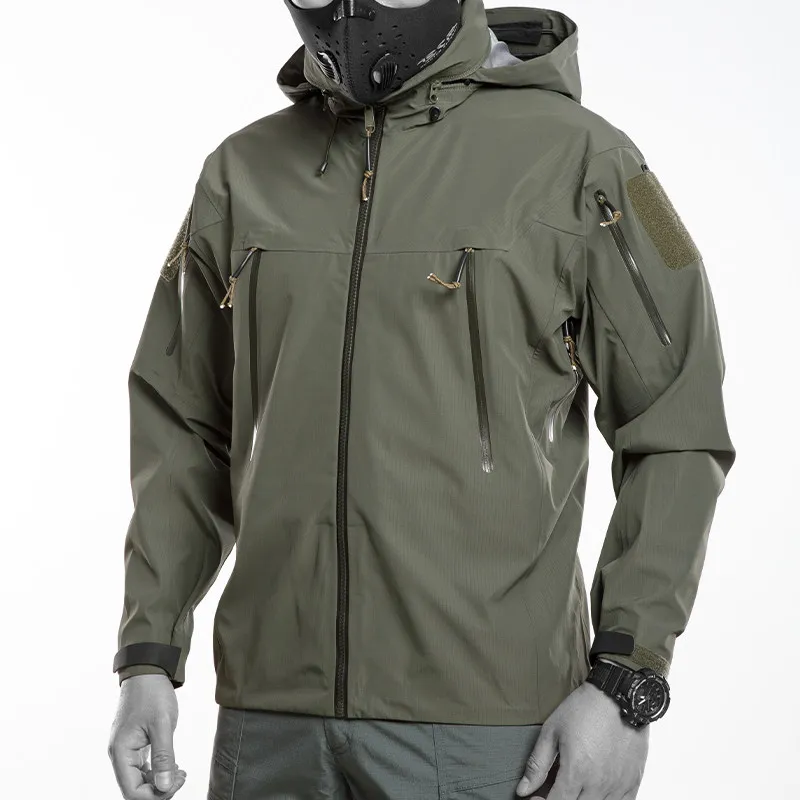 Chaqueta táctica impermeable con capucha cortavientos para senderismo - imagen 5