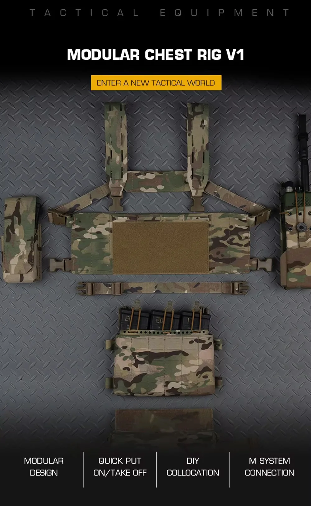 Chaleco táctico modular negro para caza y airsoft