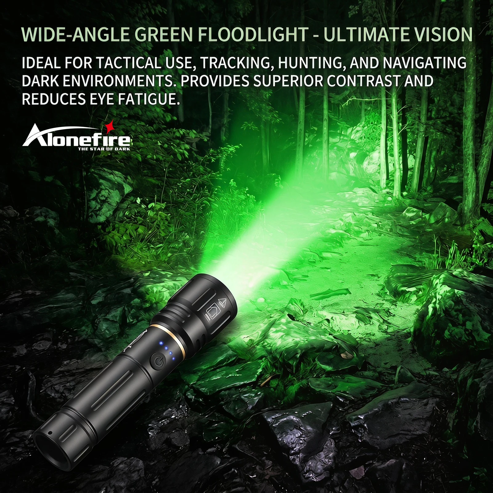 Alonefire Zoom Linterna táctica LED verde recargable USB de aluminio - imagen 5