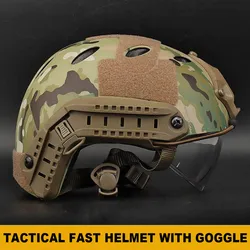 Casco táctico ligero con gafas integradas para airsoft y caza