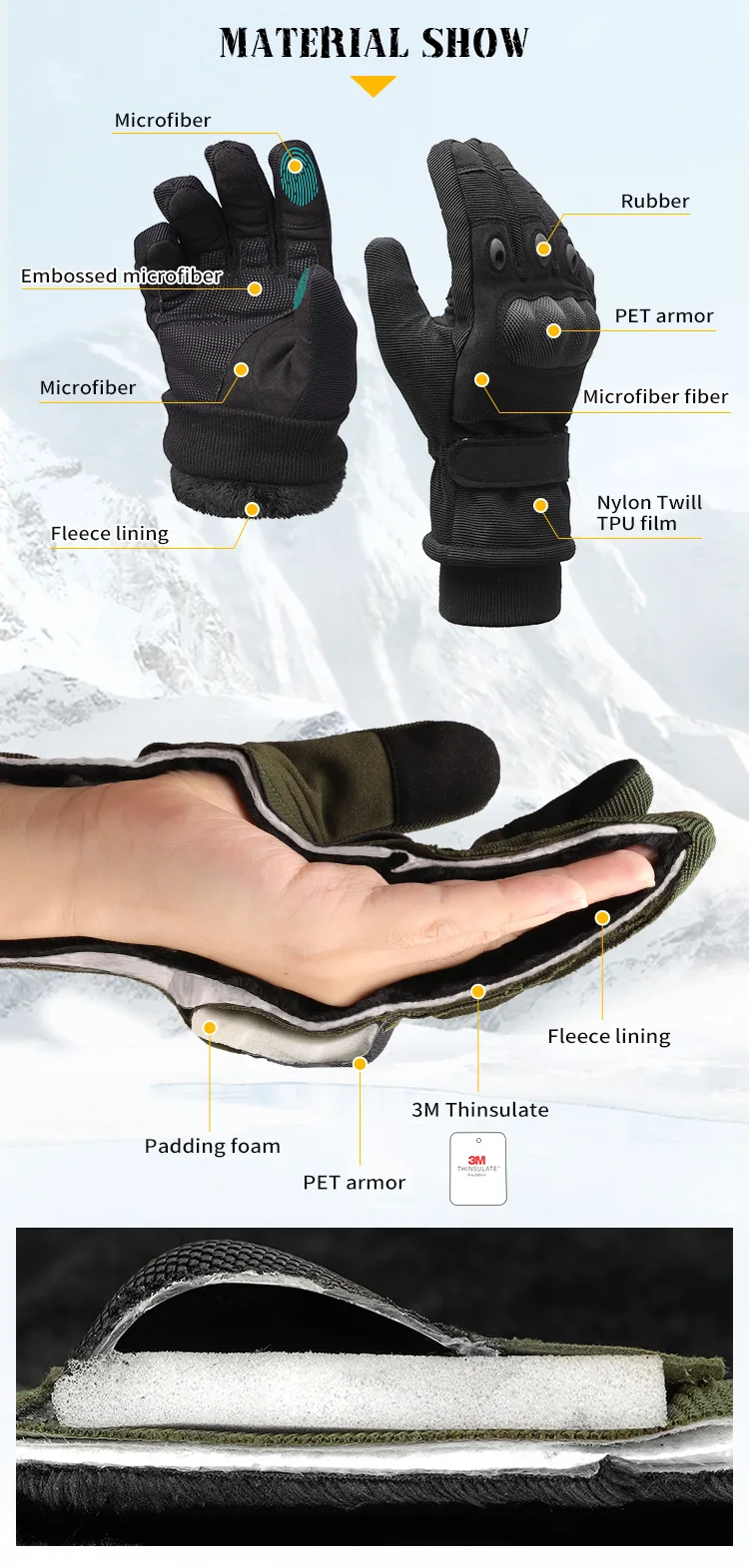Guantes en color negro para uso táctico