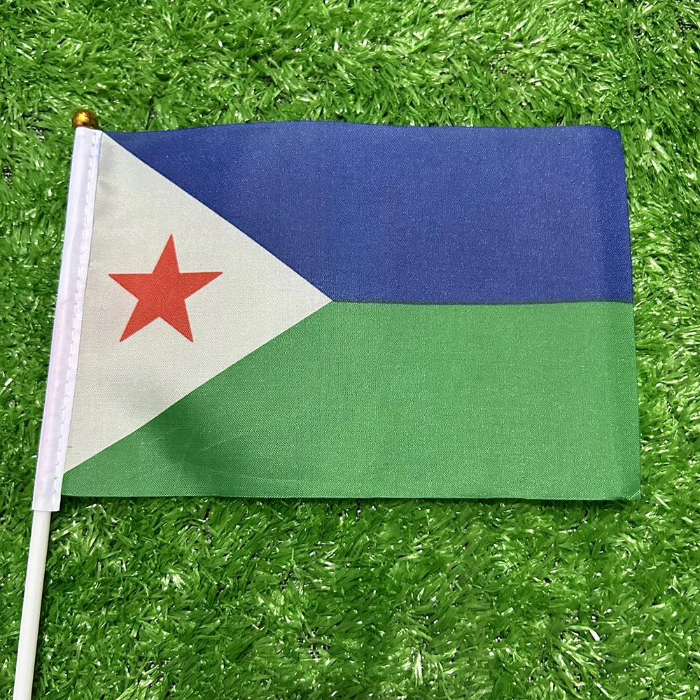 Bandera de Djibouti en poliéster con asta de plástico para exterior
