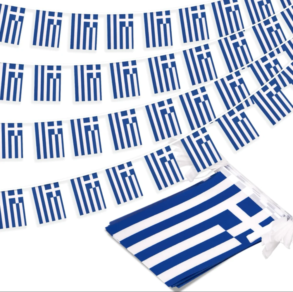 Bandera de Grecia en banderines de cuerda