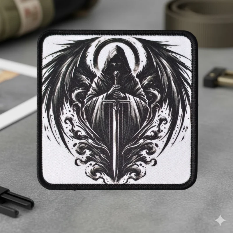 Parche táctico bordado Espada del Ángel y calavera con velcro