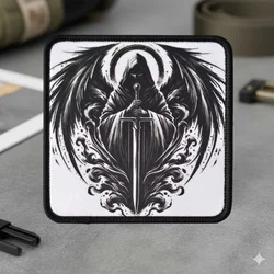 Parche táctico bordado Espada del Ángel y calavera con velcro